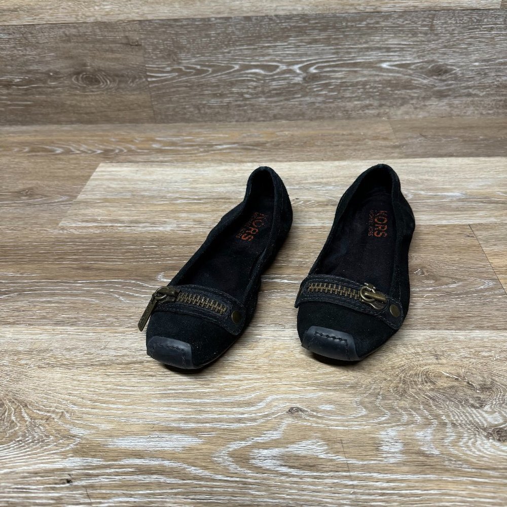 Michael Kors Black Suede Flats Zipper Accent Women's Size 6.5